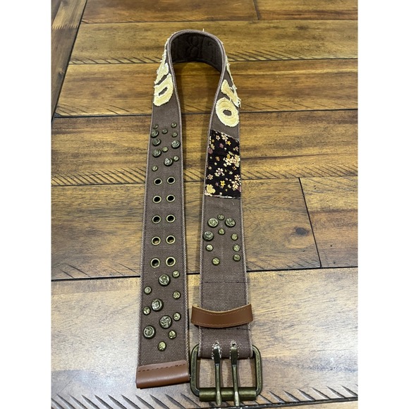 Etui Canvas Belt Womens 28 Brown Good Old Trend Patchwork Studded Grommet Double main image 5